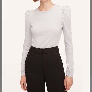 Rebecca Taylor long sleeve gray and white stripe puff sleeve